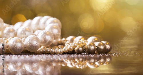 Website banner of Christmas gift jewelry - beautiful pearls and necklace with copy space