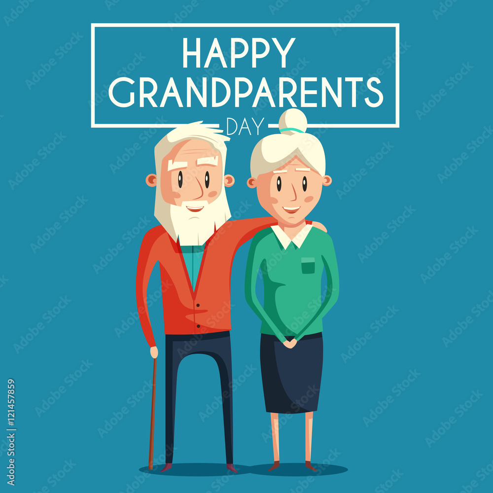 Happy grandparents. Vector cartoon illustration