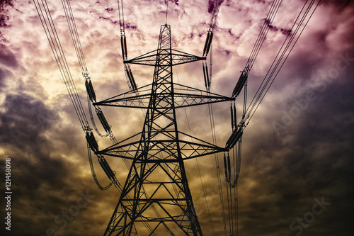 Electricity Pylon against clouds - tinted
