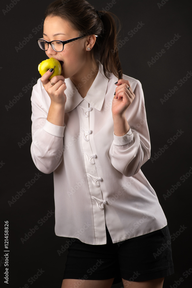beautiful girl eating green apple beautiful girl eating green apple