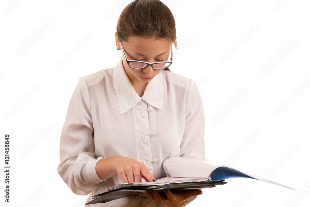 pensive Korean girl student in glasses learning pensive Korean girl student in glasses learning