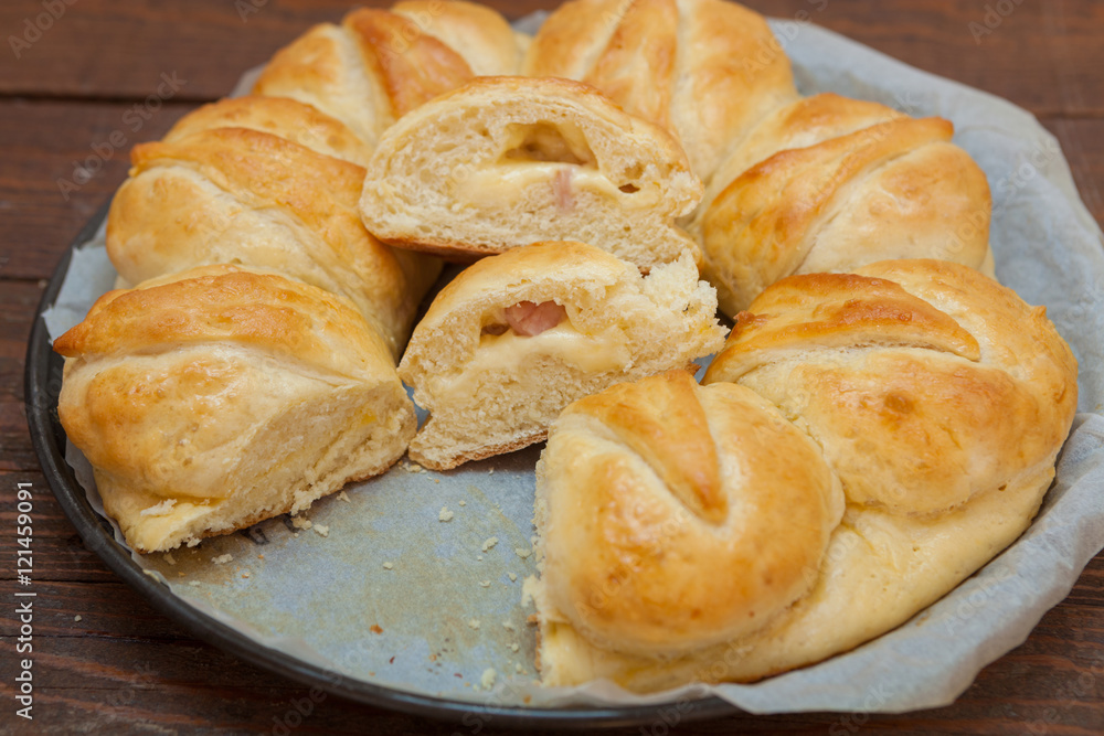 Homemade bread with cheese and salami Homemade bread with cheese and salami