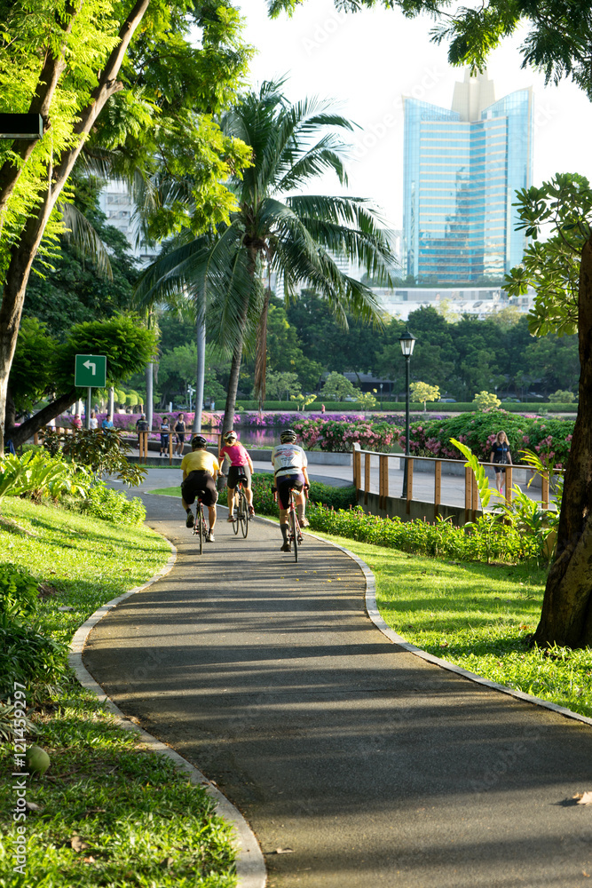 people ride  on the bicycle lane