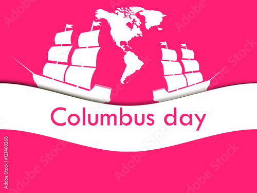 Columbus Day, the discoverer of America, in the wake of the ship. Vector illustration.