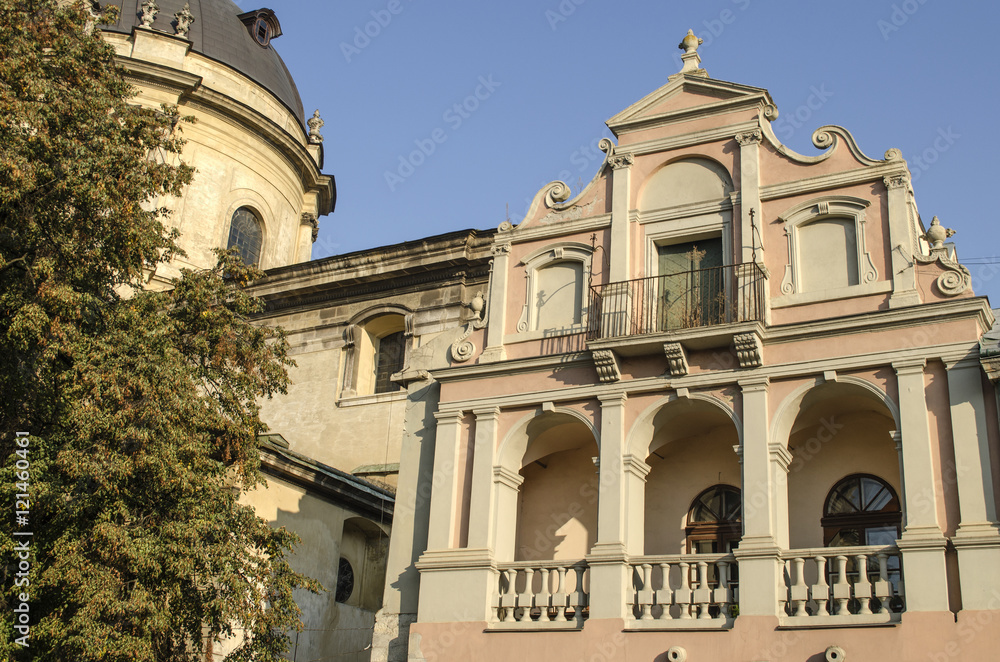 architectural fragments of the Dominican monastery in Baroque style, Lviv, Ukraine
