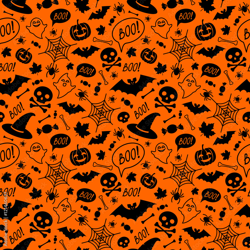 Fototapeta premium Halloween orange festive seamless pattern.