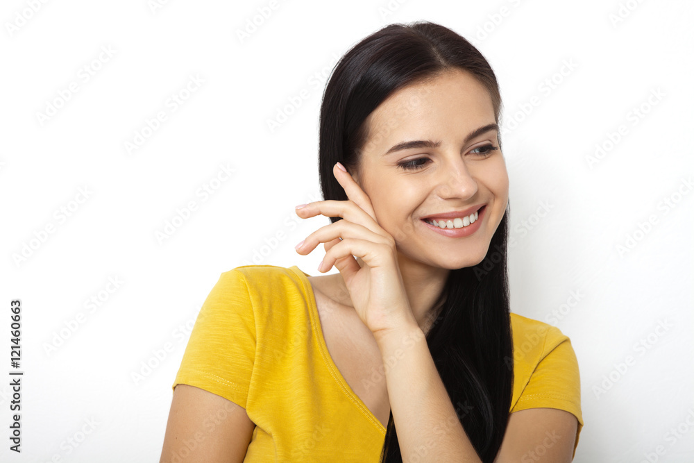 Funny cute smiling woman. Laughing girl, closeup beautiful face isolated Funny cute smiling woman. Laughing girl, closeup beautiful face isolated