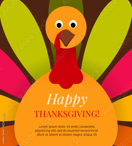 Cute colorful cartoon turkey bird background.