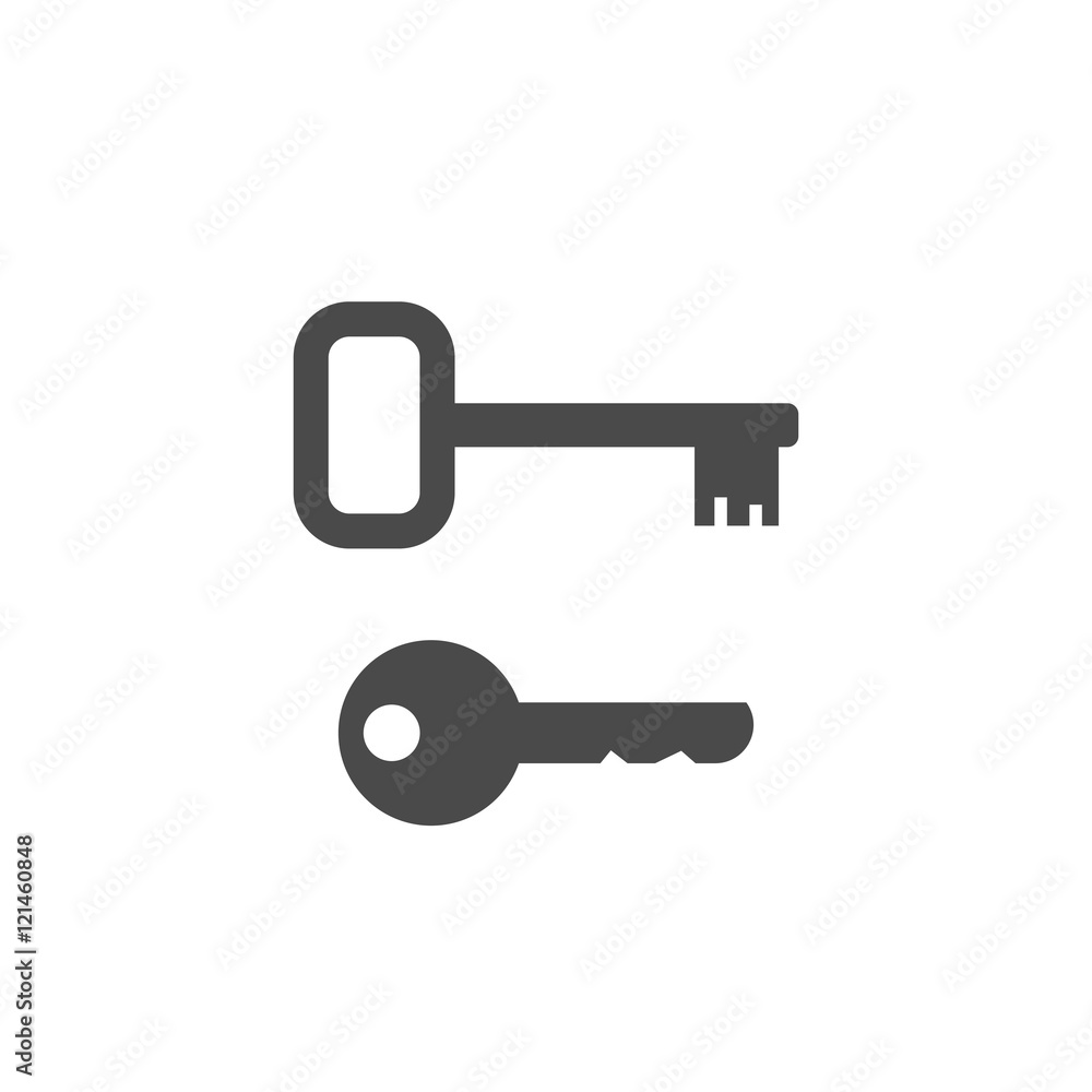 Keys shape vector icons, door or padlock keys silhouette isolated on white background Keys shape vector icons, door or padlock keys silhouette isolated on white background