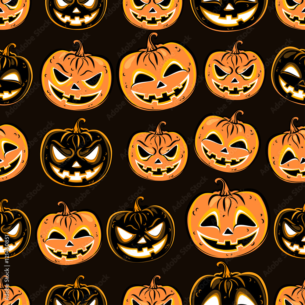 Seamless pattern with a pumpkin. Halloween Party design template