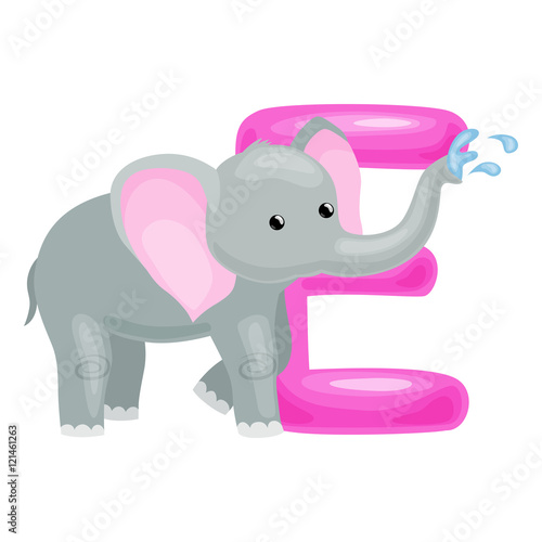 letter with elephant animal for kids abc education in preschool.