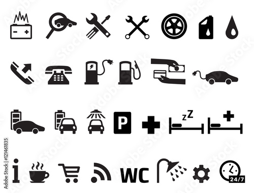 Roadside services transportation icons vector set