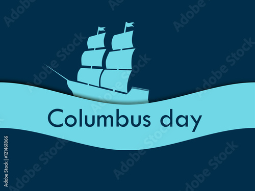Columbus Day, the discoverer of America, in the wake of the ship. Vector illustration.