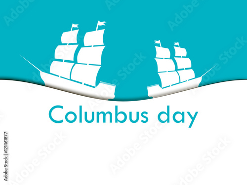 Columbus Day, the discoverer of America, in the wake of the ship. Vector illustration.
