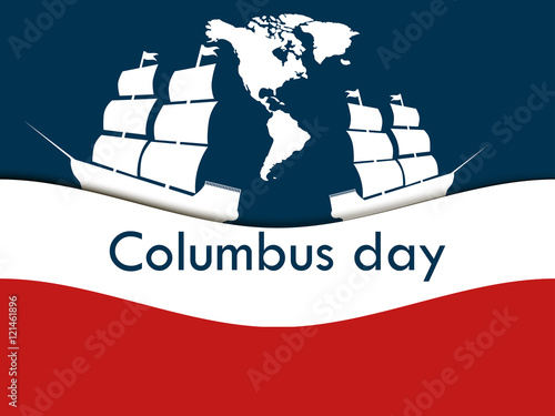 Columbus Day, the discoverer of America, in the wake of the ship. Vector illustration.