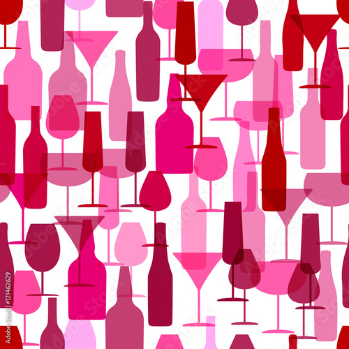 Wine bottles and glasses,  seamless pattern, vector
