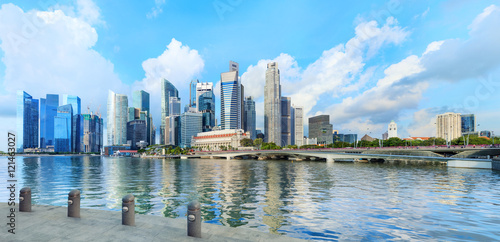 central Singapore skyline. Financial towers and Esplanade drive bridge photo