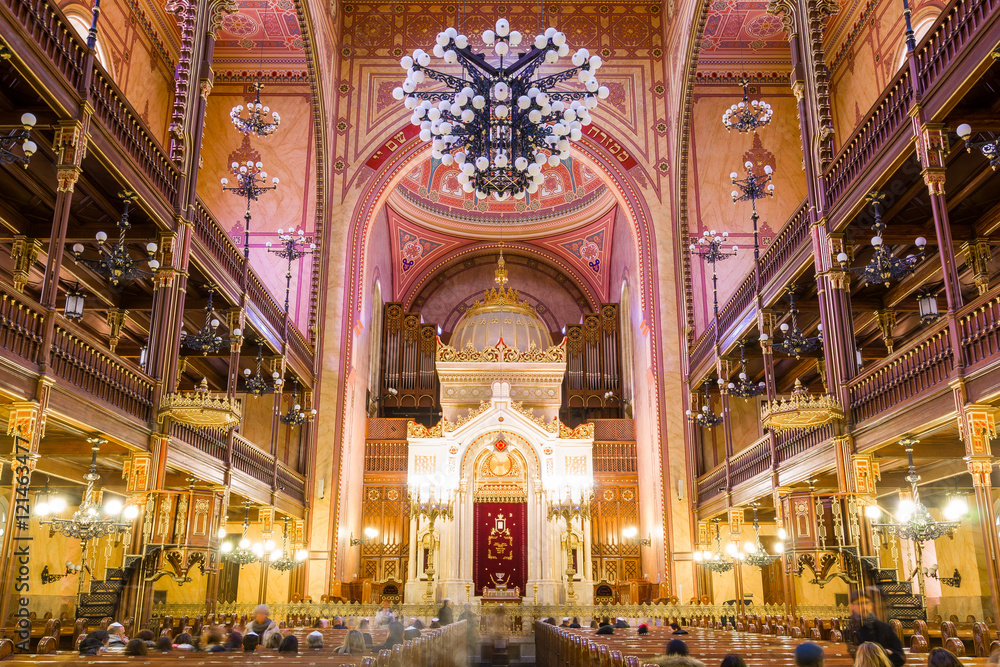 Interior of the Dohany Street Synagogue in Budapest, Hungary.