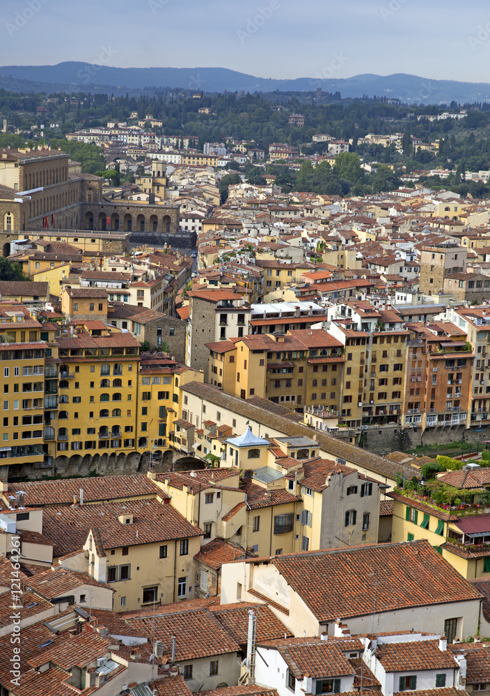 Aerial day view of Ponte Vecchio in Florence, Italy