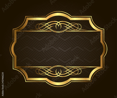 Golden frame for placing your picture or text behind. Vintage gold background, vector antique on black
