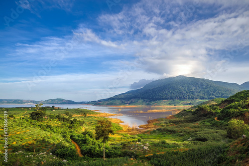 DAKLAK- VIETNAM: landscape of Namka lake with mountain in highland Daklak province, Vietnam.