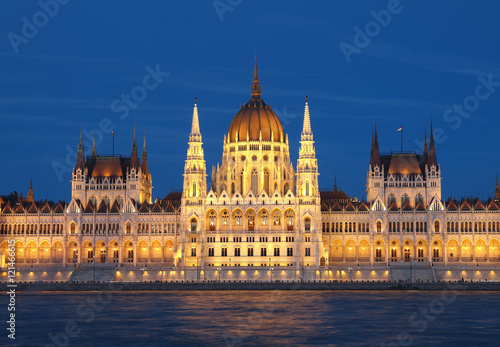 The Parliament of Hungary building in Budapest by night © tonigenes