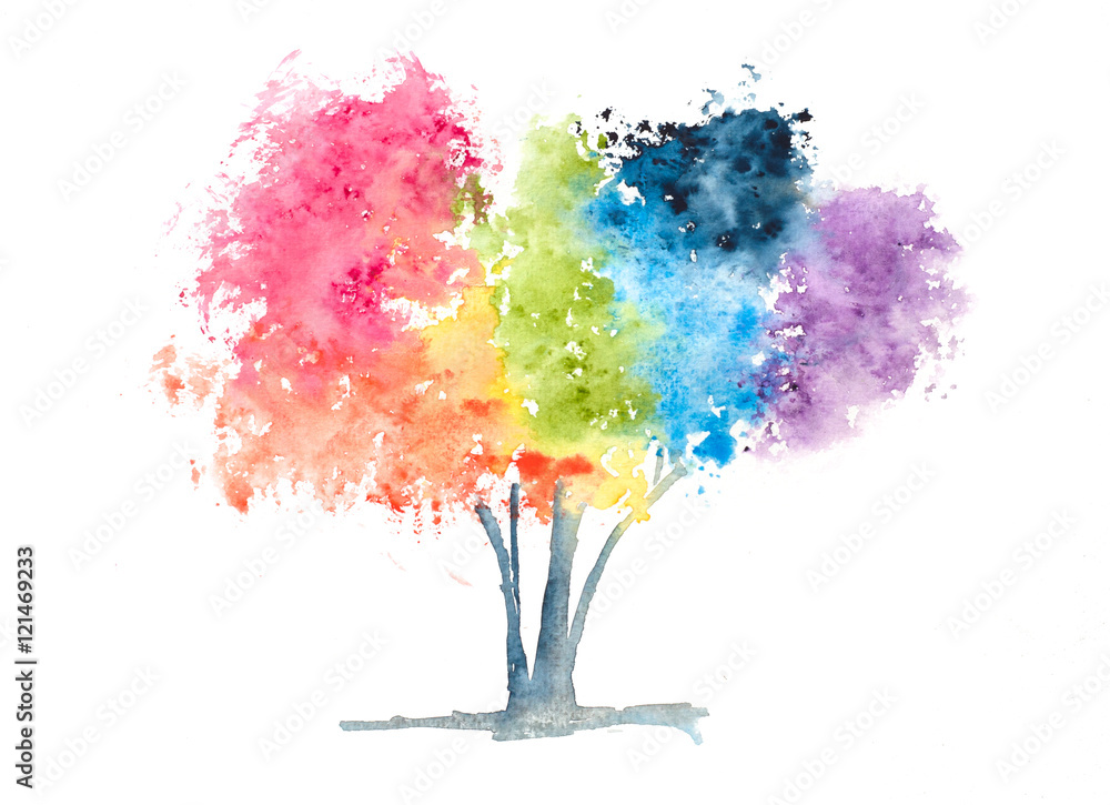 Obraz premium Rainbow color tree on white, watercolor hand painted