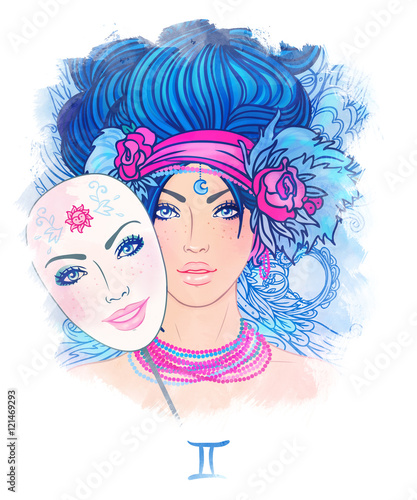 Illustration of leo zodiac sign as a beautiful girl