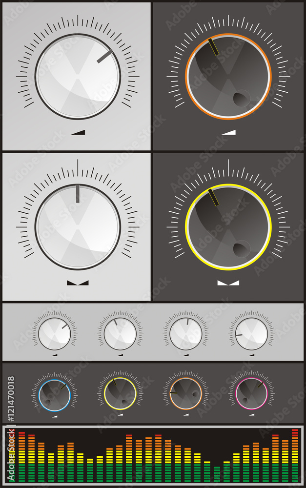 vector set, audio system controls. round control knob, the graphic