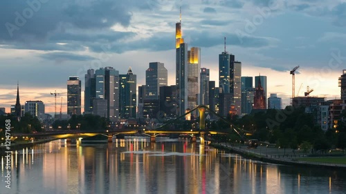 Skyscrapers in the business district of Frankfurt in a summer sunset