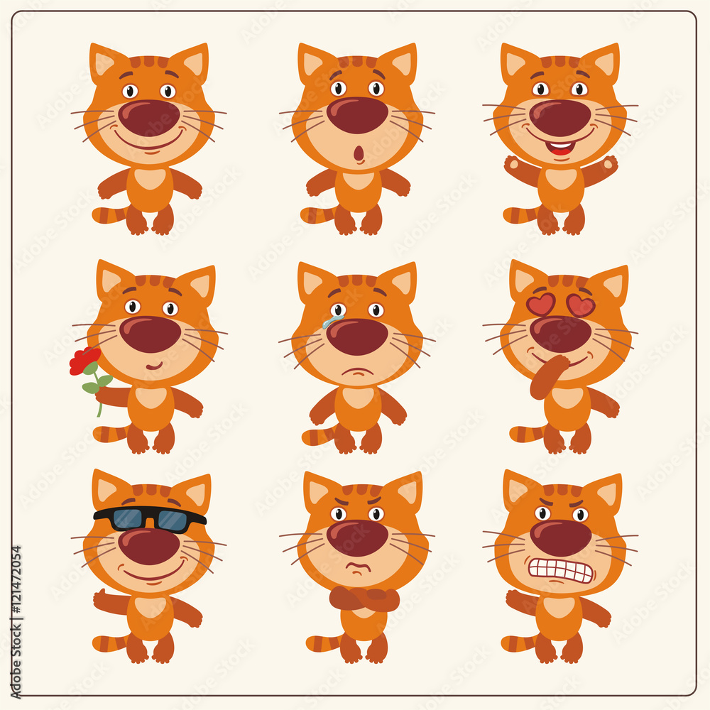 Fototapeta premium Vector set isolated emotion kitten cat. Collection cute kitten cat in cartoon style.