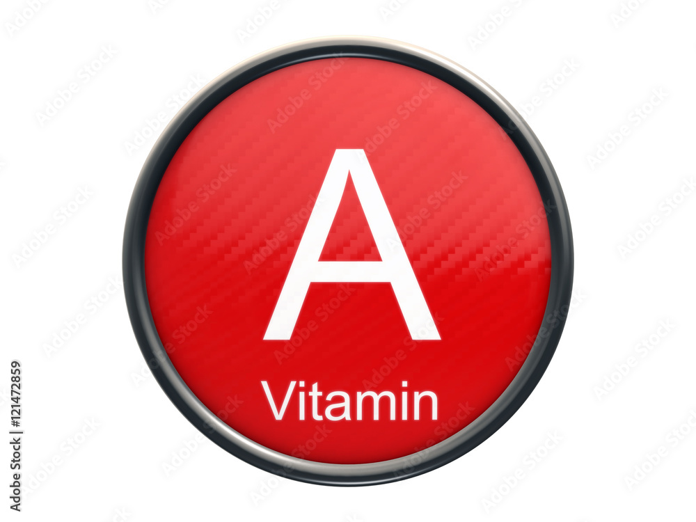 A vitamin symbol on red glossy round icon isolated on white background A vitamin symbol on red glossy round icon isolated on white background