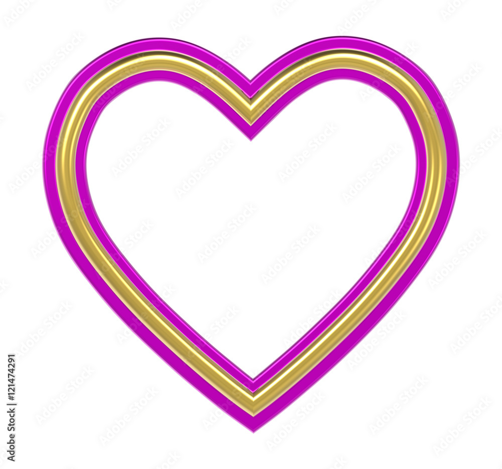 Golden-pink heart picture frame isolated on white. 3D illustration. Golden-pink heart picture frame isolated on white. 3D illustration.