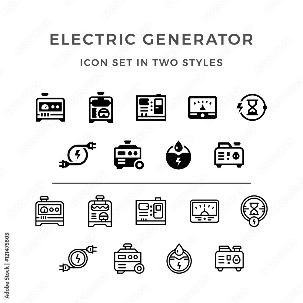 Set icons of electrical generator - obrazy, fototapety, plakaty 