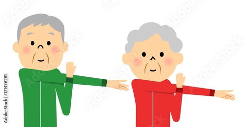 準備運動するシニア夫婦
