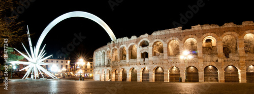 Arena aimphitheater in Verona with a special comet star installed for Christmas holidays