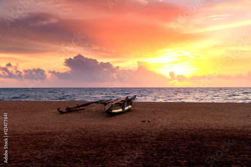 Cuadro en lienzo Sonnenuntergang Sri Lanka Strand Negombo