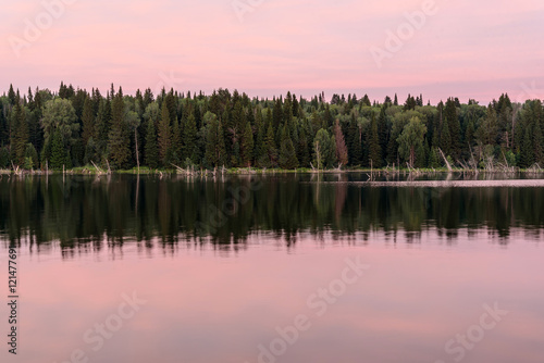 lake sunset pink clouds sky © Iri_sha