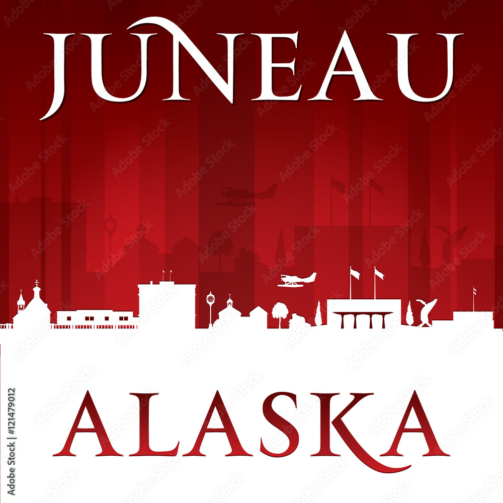 Fototapeta premium Juneau Alaska city silhouette red background