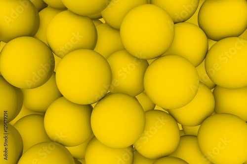 3d render wall of yellow mate balls set background