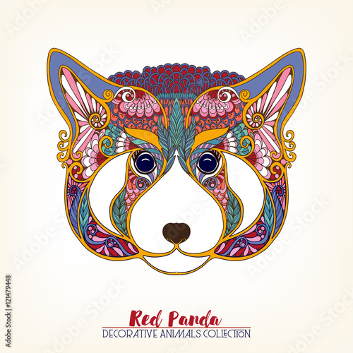Fototapeta Naklejka Na Ścianę i Meble -  Ethnic patterned ornate hand drawn head of red panda. 