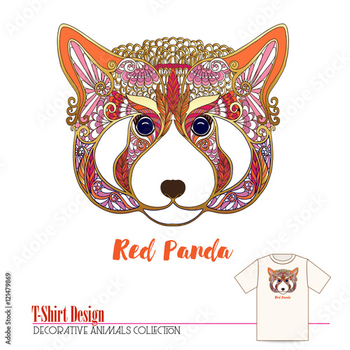 Fototapeta Naklejka Na Ścianę i Meble -  Ethnic patterned ornate hand drawn head of red panda. 