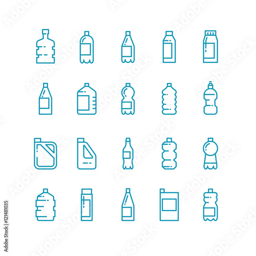 Plastic bottles line vector icons set