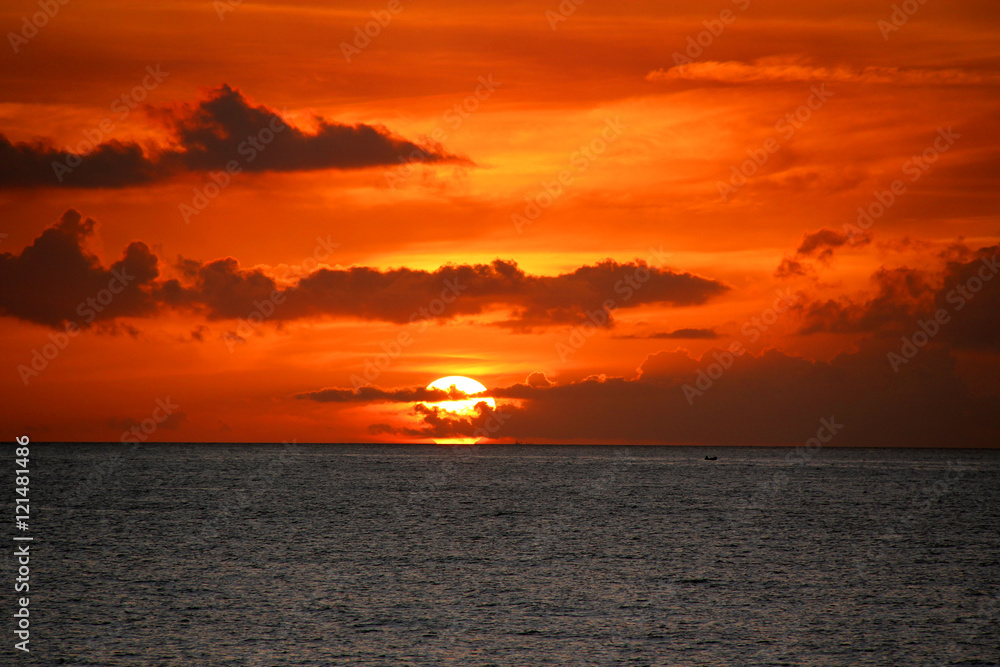sunset at atlantic ocean in curacao