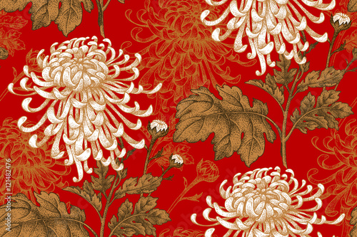 Seamless pattern with chrysanthemum flowers.