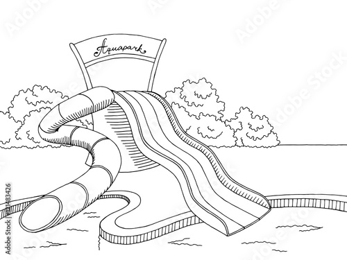 Aqua park graphic art black white sketch illustration vector