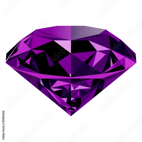 Realistic shining purple amethyst jewel isolated on white background. Colorful gemstone that can be used as part of logo, icon, web decor or other design.