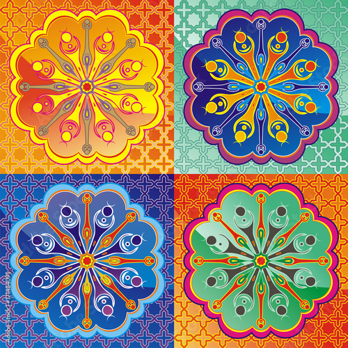 oriental pattern with lotus and dharma wheel