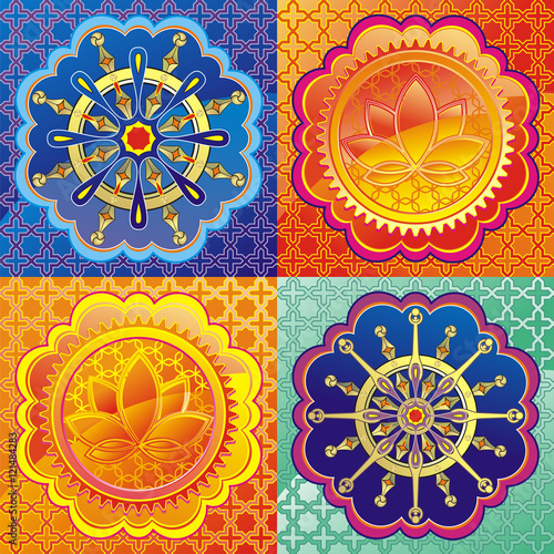 oriental pattern with lotus and dharma wheel
