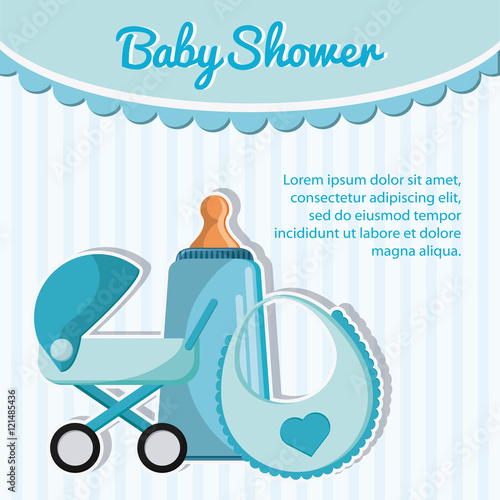 bottle stroller and baby bib. Baby shower and childhood theme. Colorful design. Vector illustration